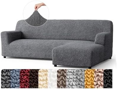 PAULATO BY GA.I.CO. Stretch Sectional Sofa Slipcovers 1-Piece Non-Slip – Elastic L Shape Couch Cover – Soft Furniture Protector Washable – Dark Grey (Right-Facing Chaise 70"-145" Wide)