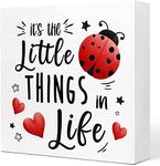 It's The Little Things in Life Inspirational Wooden Plaque Sign Desk Decor,Rustic Spring Summer Ladybug Heart Wood Block Sign Desk Decorations for Home Living Room Garden Shelf Table Decor