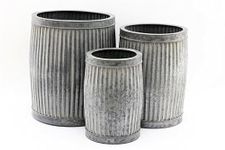 My Square Mile Galvanised Tub Planters Large Metal Round Ribbed Dolly Garden Drum Flower Pots (Set Of 3)