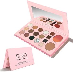 LUXAZA PRO 5-in-1 Backed Eyeshadow Makeup Palette with Blush Bronzer Highlighter, Natural Nude Eye Shadow Palettes 18 Colors Matte Shimmer Glitter Tone Long Lasting Smudge-Proof, Ideal Gifts for Women