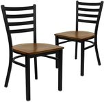 Flash Furniture 2 Pack HERCULES Series Black Ladder Back Metal Restaurant Chair - Cherry Wood Seat