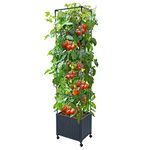 GREEN MOUNT Raised Garden Bed Planter Box w/ Trellis Large Tomato Planter w/ Self-Watering Drainage Wheels for Outdoor Balcony Patio Yard, Climbing Plants Vegetable Vine Flowers 16.4"x12.4"x67.6"