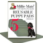 Millie Mats 5 PACK Washable Training Puppy Pads For Small Dogs, Cats, Guinea Pigs, Rabbits. Use for 24 inch Crate, Chair Pad,Travel Carrier liner. Incontinent & Bedwetting aid. 53 x 36 cm (21"x14")