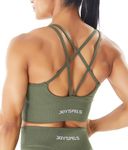 JOYSPELS Sports Bras for Women Criss Cross Back Padded Sports Bra Medium Support Yoga Workout Tops, Olive Green, XL