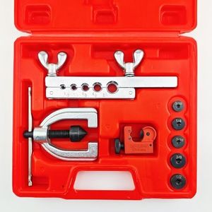 Azuvis Double and Single Brake Line Flaring Tool Kit, 45-Degree, 8 Pieces with 5 Adapters, Red Case