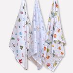 Trance Home Linen 100% Cotton Malmal Thin Super Soft Large Size Swaddles, Burp Cloth, Bath Towel | Multipurpose Cotton Sheets for Baby (Large, 145 x 145 cm, Nursery Print - Pack of 3 Pc)