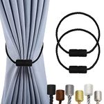 OCIOLI 2 Pack Magnetic Curtain Tiebacks Curtain Holdbacks Curtain Ties Outdoor Curtain Tiebacks Modern Rope Tiebacks Drapery Holdbacks Tie Backs for Curtains (Black, 2)