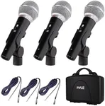 Pyle 3 Piece Professional Dynamic Microphone Kit Cardioid Unidirectional Vocal Handheld MIC with Hard Carry Case & Bag, Holder/Clip & 26ft XLR Audio Cable to 1/4'' Audio Connection (PDMICKT34),Black