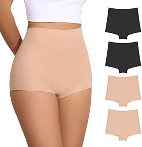 FallSweet No Show Boy Shorts Underwear for Women Seamless Panties Boxer Briefs Pack(2Back+2Beige,S)