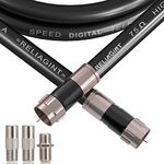 RELIAGINT 50 Feet, Black Rg6 Cable With F Connector, Free F81/Rf Double Female Adapter, Quad Shiled Low Loss High Shielding For Hd Tv, Dish, Satellite, Antenna, Tv Cable 50Ft