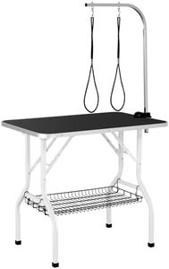 Abician Table de Toilettage pour Chien/Chat/Animaux de Compagnie Table de Toilettage Pliante avec Potence Réglable 2 Sangles 1 Panier de Rangement Plan de Travail Antidérapant Noir