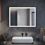 ELEGANT Bathroom Mirror with Led Lights Anti Fog Black Framed Led Mirror Bathroom Wall Mounted Mirror with Memory Dimmable Light 800 x 600mm Horizontal/Vertical Backlit Illuminated Mirrors