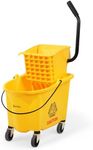 PLASTIC PRINCE Commercial Mop Bucket with Wringer on Wheels, Heavy Duty Industrial Mop Bucket and Wringer, Side-Press Bucket with Wringer Set for Home Office Restaurant Business, 35-Quart - Yellow