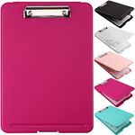 A4 Clipboards,Clipboard with Storage,Plastic Storage Clipboard with Low Profile Clip,Heavy Duty Nursing Clipboards Foldable,Clipboard Case for Work,Teacher Must Haves,Office School Supplies-Rose Red