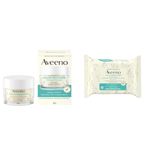 Aveeno Calm and Restore Oat Gel Facial Moisturizer for Sensitive Skin, Lightweight Gel Cream & Calm + Restore Nourishing Makeup Removing Wipes - Oat Extract & Feverfew