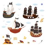 PLIGREAT Pirate Ship Wall Stickers, Removable Self-Adhesive Wall Stickers, Peel and Stick Wall Decals Vinyl Wall Stickers for Boys Bedroom Nursery Living Room Home DIY Wall Art Decor