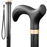 Vive Adjustable Walking Cane, Carbon Fiber - Lightweight Stick for Men, Women - Mobility Aid, Adjust Height, Rubber Tip-Portable Hurry Support for Seniors, Elderly, Balance-Ultra Light, Soft Hand Grip