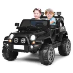 GYMAX 2-Seater Kids Ride on Car, 12V Battery Powered Toy Car with Remote Control, Lights, Music, USB/TF/AUX, High/Low Speed, Slow Start & Storage Space, Children Electric UTV for 3 Years Old+ (Black)