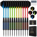 centaur Darts 12 Pack Steel Tip Darts, Professional 22G/24G Metal Dart Set with 4 Color Premium Aluminum Shafts and 4 Style PET Flights and Dart Case, Beginner or Professional Darts