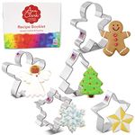 Christmas and Holiday Cookie Cutter 5-Pc Set Made in USA by Ann Clark, Gingerbread Man, Christmas Tree, Star, Snowflake, Angel