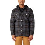 Dickies Men's Water Repellent Flannel Hooded Shirt Jacket, Black Charcoal Ombre Plaid, X-Large