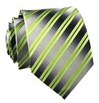 Rosiika Mens Boys Lime Green Silver Grey Ties Dress Meeting Novelty Pattern Silk Neckties