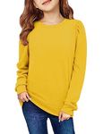 storeofbaby Girls Yellow Blouses Puff Sleeve Shirts Stretchy Solid Crewneck Tops,13-14 Years