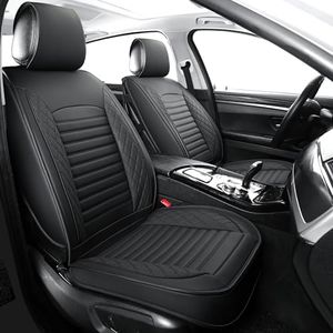 Vankerful Leather Seat Covers for Cars,Car Seat Covers Front Seats Only,Automotive Seat Covers for Trucks,SUV,Leatherette,Universal Fit，Vehicles Seats Cushions(Front Pair,Black)