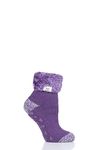 HEAT HOLDERS Ladies Lounge Feather Turn Over Cuff Slipper Socks Pack of 1 Aubergine 4-8