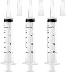 20ml Plastic Syringe with Cap, Syringes without Needle for Liquid, Scientific Labs, Measurement, Pet Feeding ,Ink Refilling ,Oil or Glue Applicator (3 Pack)