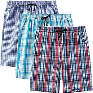 MoFiz Men's Sleepwear Shorts Pajama Bottom Lounge Short Plaid Button Open Fly 3Pack, Multi-3pack-01, X-Large