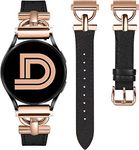 Wearlizer Compatible with Samsung Galaxy Watch 7 Band/Galaxy Watch 6 Band/Watch 6 Classic/Galaxy Watch 5 Band/Watch 5 Pro/Galaxy Watch 4 Band/Watch 4 Classic/Active 2 Watch Band/Vivoactive 3, 20mm Watch Band D-Shape Buckle Leather Straps Bands Women Men, Black/Rose Gold
