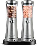 Electric Salt and Pepper Grinder Set with Storage Base, Stainless Steel Rechargeable Salt and Pepper Grinder Set with 4.5 oz Large Capacity, 1.8" Wide Mouth, Adjustable Coarseness, Ideal for Kitchen