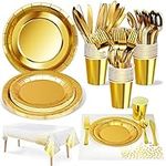 Party Tableware,Nkaiso141 Pcs Gold Foil Dots Party Supplies Party Tableware, Party Paper Cups Plates Napkins Cutlery,for Birthday,Weddings,Anniversary Decorations (20 Guests)