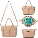 MOMINSIDE Small Diaper Bag, Mini Diaper Bag Tote, Leather Diaper Bag Purse, Crossbody Diaper Bag with 13 Pockets, Diaper Clutch for Women Mom, 2 Insulated Pockets(Camel)