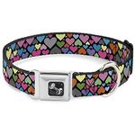 Buckle-Down DC-W30816-WL Seatbelt Dog Collar, Wide Large, Hearts Black/Multi Color