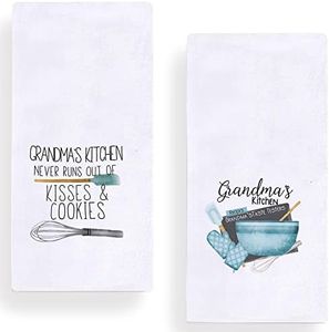 Grandma's Gift Kitchen Dish Towels, 18 x 28 Inch Mother's Day Anniversary Grandmother Tea Towels for Cooking Baking Set of 2