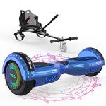 MEGA MOTION Hoverboard Go Kart, Hoverboards with Hoverkart for kids, 6.5 Inch Two-Wheel Self Balancing Hoverboard with Bluetooth Speaker, with LED Lights, Gift for Children and Teenager