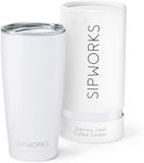 Sipworks Stainless Steel Coffee Tumbler - 20oz Coffee Tumblers with Lids & Double Walled Vacuum Insulation for Hot & Cold Drinks - Spillproof Travel Insulated Coffee Tumbler, Arctic White