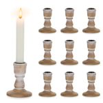 NUPTIO Candlesticks Candle Holder Wooden: 10 Pcs Rustic Brown Wood Candle stick Holders for Tapered Candles Vintage Small Farmhouse Taper Candleholder for Christmas Wedding Party Home Table Decor