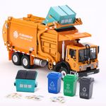 Garbage Truck Toys, Fubarbar 1:43 Bruder Tonka Trash Trucks Model for Boys Metal Diecase Waste Management Front Loader Die Cast Recycling Dumpster Truck Toy for 3 4 5 6 Years Old(Orange)