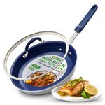 8" Fry Pan with Lid - Small Skillet Nonstick Frying Pan with Lid, Silicone Handle, Ceramic Coating, Blue Silicone Handle, Stain-Resistant and Easy to Clean, Professional Home Cookware