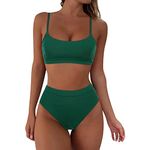 RXRXCOCO High Cut Bikini Set Swimming Costume Women 2 Piece Bikini Sets Square Neck Ribbed Swimsuit