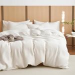 Wake In Cloud - Waffle Quilt Cover Set, 100% Cotton Doona Duvet Cover Bed Bedding Set, Ultra Soft Neutral Waffle Weave Textured, 3 Pieces, White, Queen Size