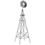 COSTWAY 8FT Metal Windmill, Weather-resistant Ornamental Garden Wind Mill as Weather Vane & Decoration, Outdoor Wind Spinner Sculpture for Patio Backyard Farm (Grey, 67x67x253cm, More Metal Braces)