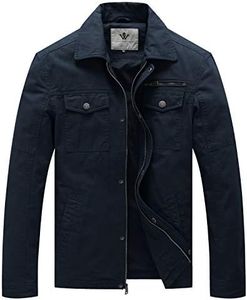 WenVen Men's Casual Canvas Cotton Military Lapel Jacket (Navy, L)