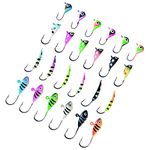 BASSDASH Ice Fishing Lure Kit Glowing Paint Jigs for Winter Ice Jigging Crappie Sunfish Perch Walleye Pike with Tackle Box (BI03 - 24pcs Assorted Crappie/panfish/Perch jigs)