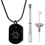 BELLE VOUS Black Stainless Steel Pet Urn Pendant Necklace - Paw Print Cremation Memorial Locket for Pet Ashes - Keepsake Jewellery Charm for Loss of Dog or Cat - For Men and Women