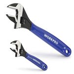 WORKPRO 2-Piece Adjustable Wrench Set, 6-Inch & 10-Inch Wrenches, Wide Jaw Black Oxide Wrench, Metric & SAE Scales, Cr-V Steel, for Home, Garage, Workshop