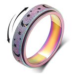 GAUEIOUR Anxiety Rings Spinner Rings,Rotating Star Moon Matte Ring,Titanium Steel Frosted Hollowed Out Decompression Ring,Star and Moon Accompanying Couple Ring(Colorful)